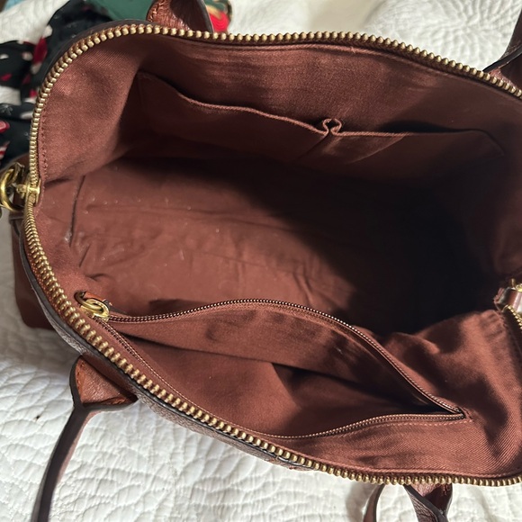 Frye Ring Dome Cognac Brown Satchel Shoulder Handbag 2 Ways to Carry *BEAUTIFUL* - Picture 4 of 16